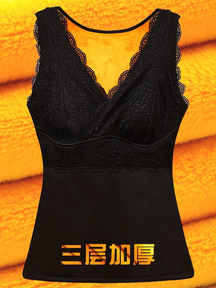 Winter large size warm vest women thickened velvet inside wear cotton waistcoat base 200 pounds cold underwear vest