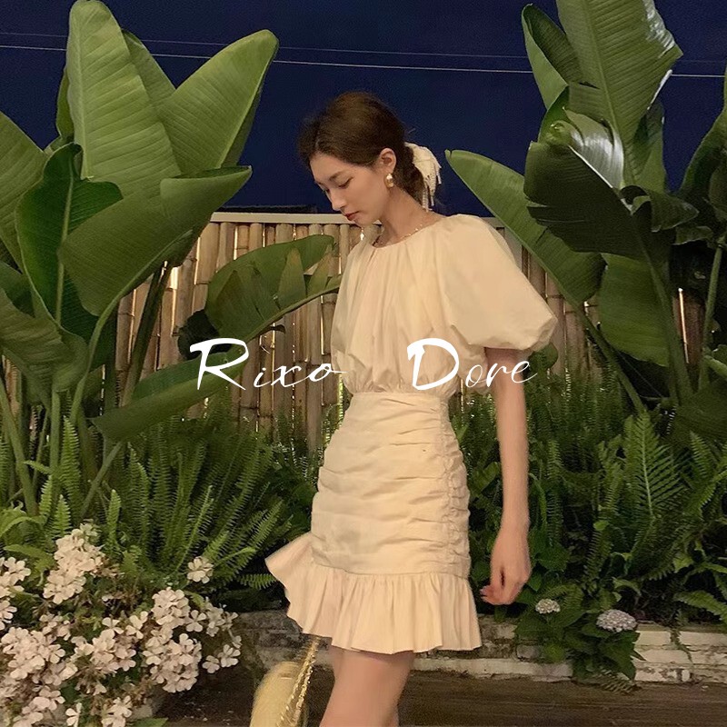 Rixo Dore French-Style High-End Slimming Versatile White Dress for Women, Niche Design, Elegant and Slim-Fitting Dress for Summer