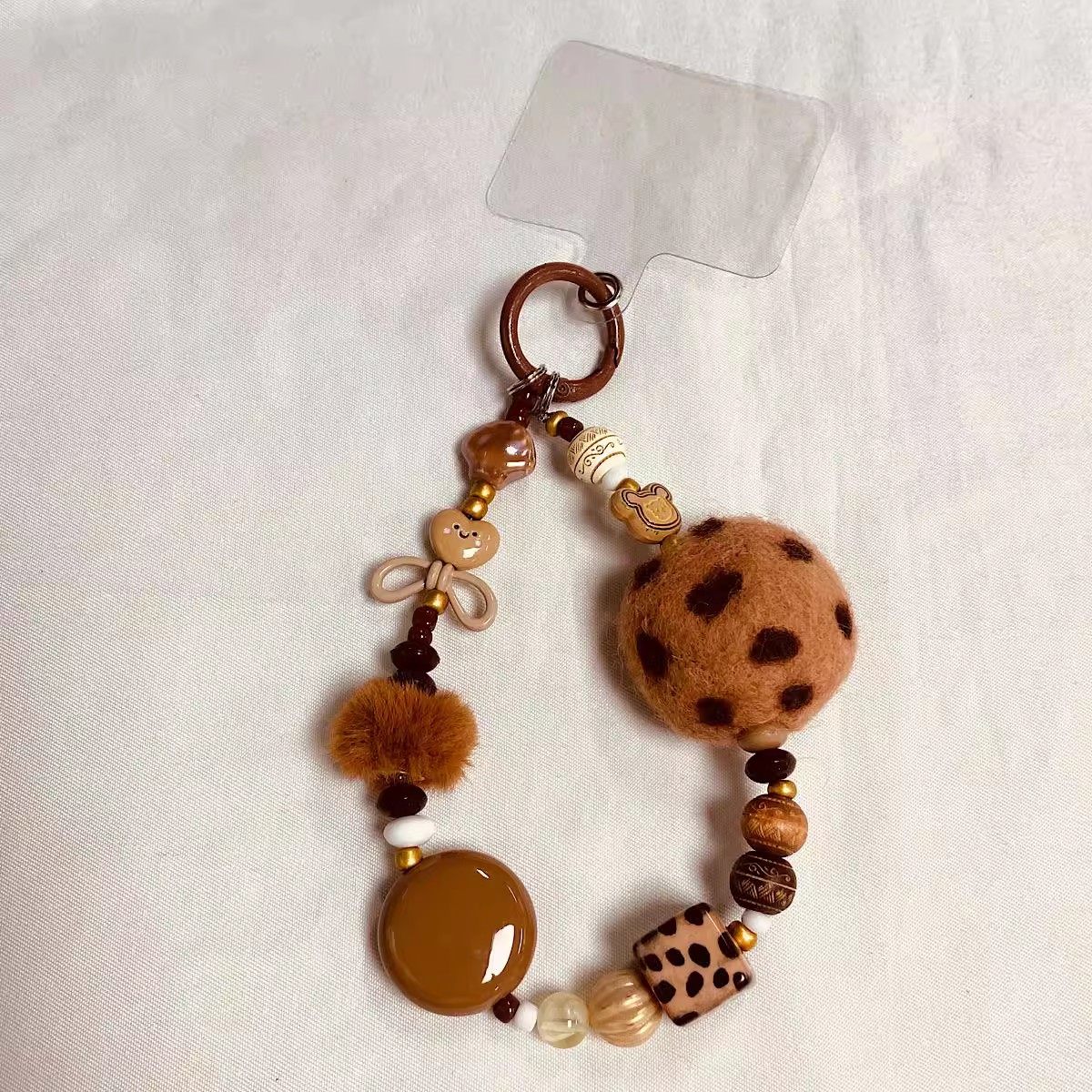 LAOSHU American Retro Coffee-Colored M&M Felt Bread Phone Chain Lanyard Bag Pendant Keychain Ccd Accessory