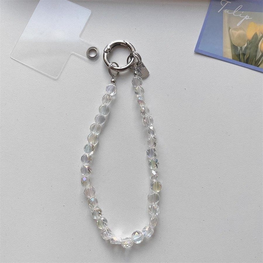 Ice-Clear Pink Crystal DIY Beaded Phone Chain Accessories Ccd Camera Chain High-Value Hand Strap Anti-Lost Universal