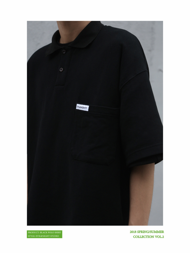 EVILKNIGHT 18ss mới nguyên thủy cotton tổng hợp đen polo lỏng tay áo ngắn áo polo