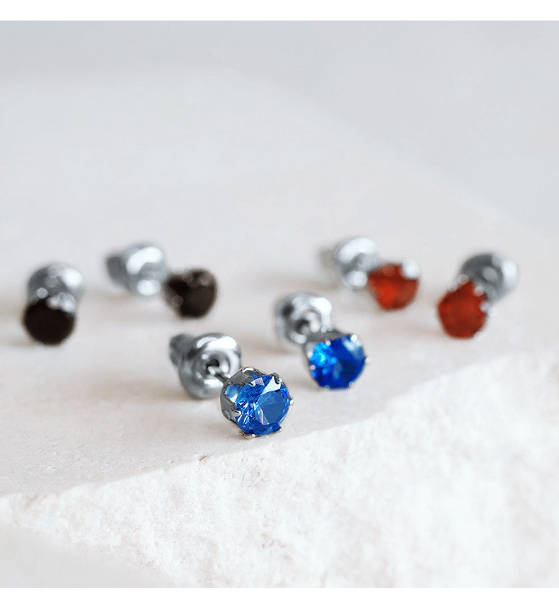 耳钉男女彩色锆石免摘耳骨钉超闪12色钻4mm小巧养耳洞耳饰详情6