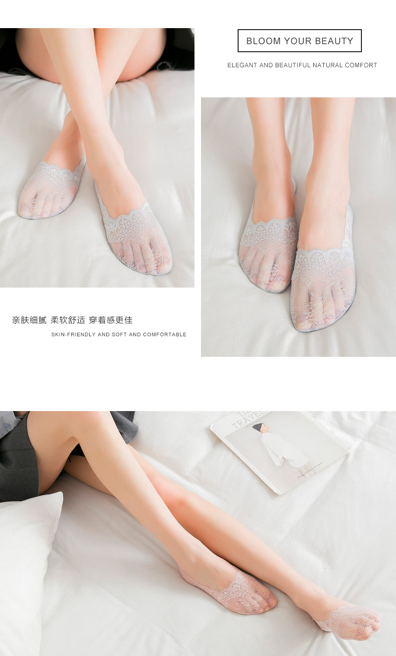 Thuyền vớ nữ ren vô hình vớ vớ nữ mỏng phần nông miệng silicone chống trượt vớ mùa hè băng lụa thoáng khí sâu vớ - Vớ sợi tre hộp vớ quà tặng cho nam