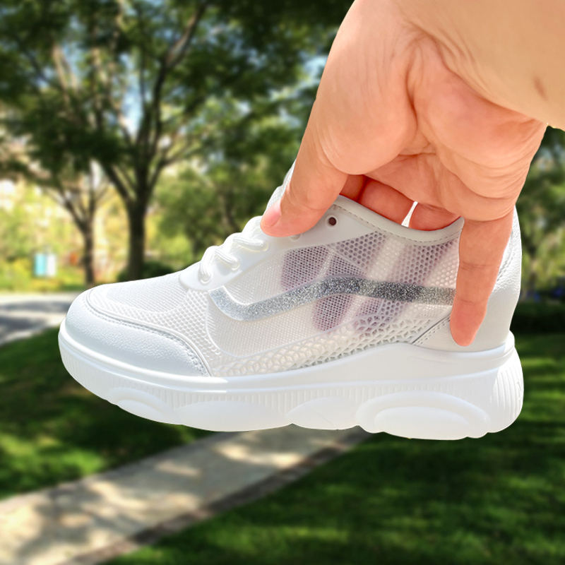 Summer Thick-Soled Single-Mesh Women's Shoes 2026 New Popular Versatile Breathable Height-Increasing Casual Sports White Shoes