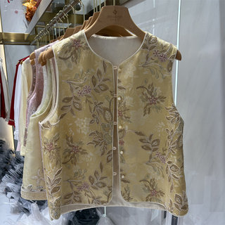 New chinese style heavy embroidery flower vest for women spring