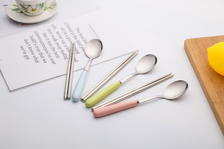 Phong cách Hàn Quốc men gốm xử lý bằng thép không gỉ đũa đũa hai mảnh trẻ em kéo loại bộ đồ ăn cầm tay bộ quà tặng - Đồ ăn tối bộ bát đĩa sứ cao cấp