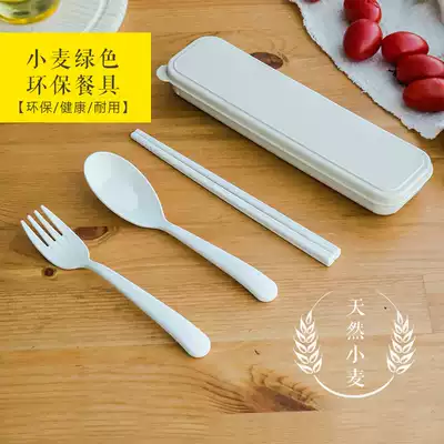Korean travel spoon chopsticks fork wheat straw children creative cute student portable gift box tableware three-piece set
