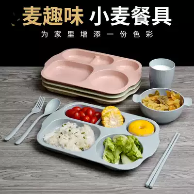 Children's chopsticks, baby spoons, baby food bowls, forks, drop-proof eating grid plates, bamboo fiber tableware sets