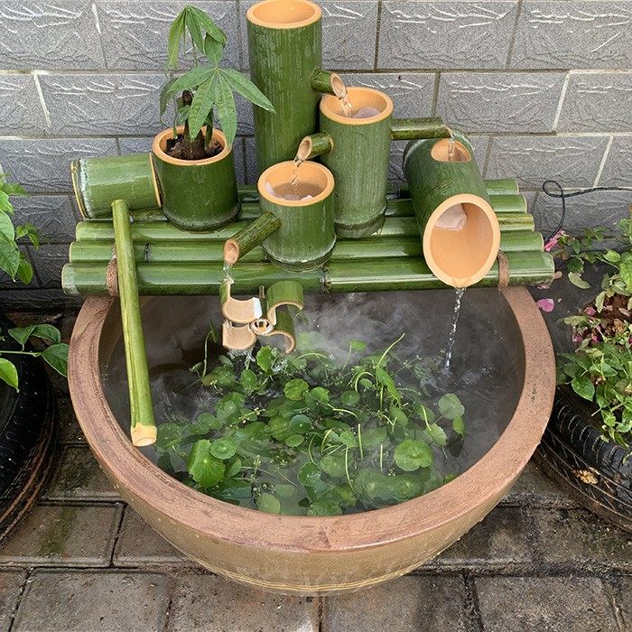 Stone Tank Fish Tank Fish Basin Filter Bamboo Cylinder Water Flow Machine Fountain Feng Shui Wheel Water Tanker Bamboo Pendulum with Wet Oxygenator-Taobao
