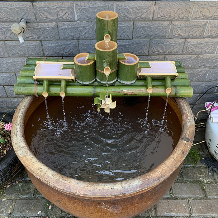 Bamboo water flower stone trough fish tank circulating water fish basin filtration water changer feng shui wheel water wheel ornament humidification and oxygenation