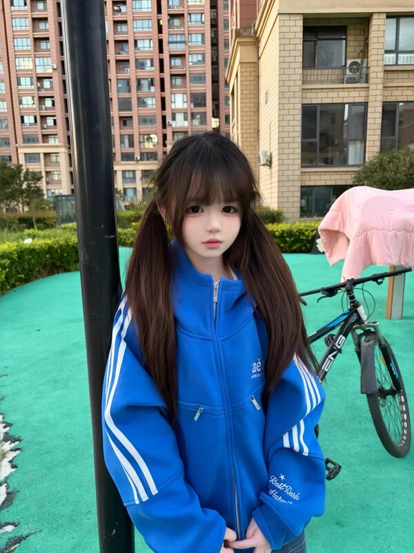 American Retro Style High-Neck Embroidered Hooded Sweatshirt for Women, New Autumn and Winter Trendy Brand with Three-Stripe Webbing Zipper Jacket