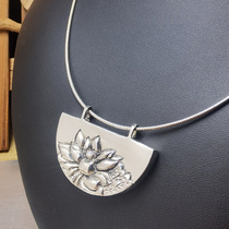 Original vintage silver lotus flower pendant National style 925 silver women personality niche literary style