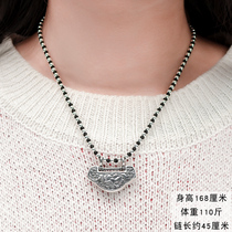 Baishi Silver Sincere Silver Beads Wax Rope Necklace Womens 925 Silver Clavicle Cord Rope Silver Lock Pendant