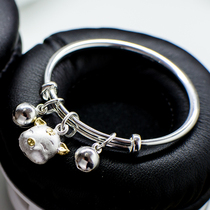 Traditional baby silver bracelet 999 foot Silver children children children silver bracelet round Rod solid pig Bell