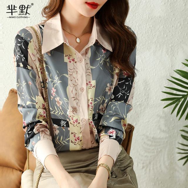 2023 autumn new style foreign style high-end printed long-sleeved shirt women's design sense niche fashion temperament top