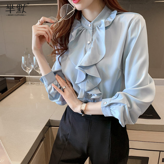 Early autumn long-sleeved chiffon shirt women's autumn clothing 2023 new trendy red top early autumn shirt temperament