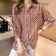 Chiffon shirt women's clothing 2023 spring and autumn new Korean style fashion lapel striped shirt loose large size long-sleeved top