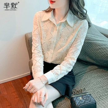 Autumn dress lace beautiful small shirt spring and autumn dress 2023 new women's chiffon shirt autumn fashion bottoming top