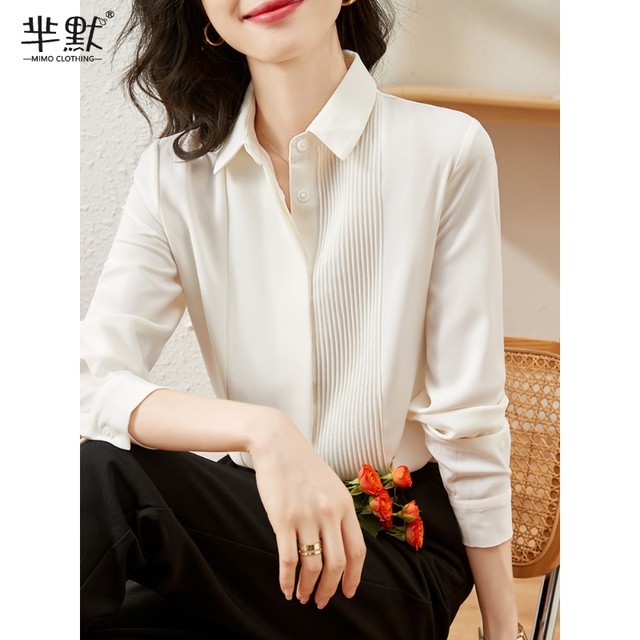 White shirt women's professional wear autumn and winter French high-end temperament workplace women's tops commuting long-sleeved white shirt women