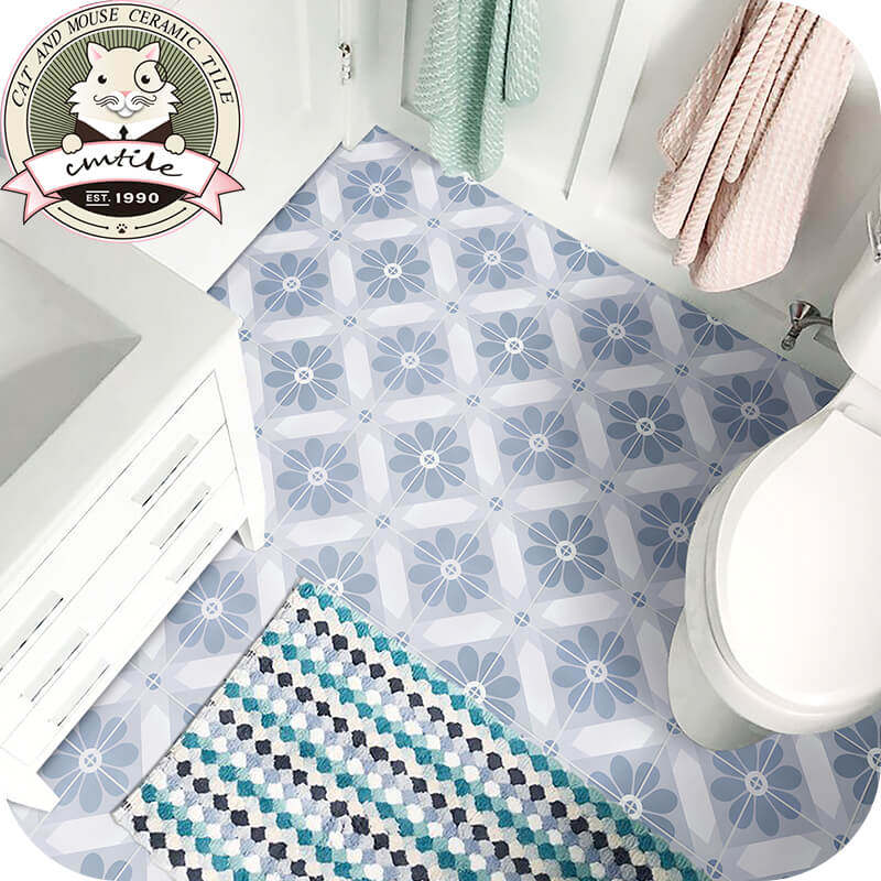 Nordic blue ins small flower brick restaurant balcony non-slip floor tile bathroom background TV wall brick 200*200