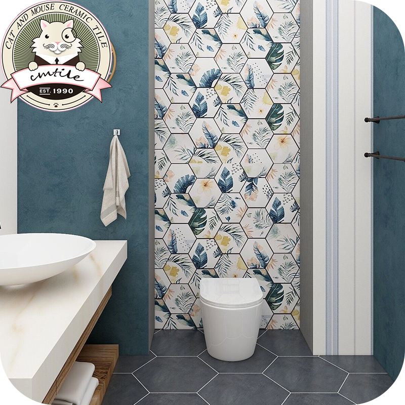 Candy glaze hexagonal tile bathroom kitchen balcony wall tile floor tile Nordic green plant flower piece 200*230