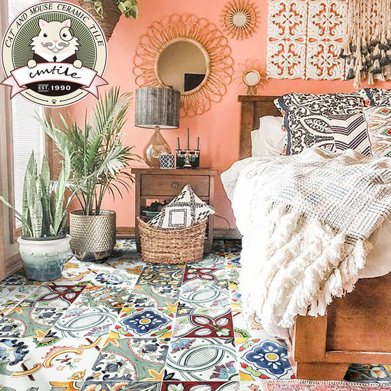 Ancient hand-painted flower brick Nordic kitchen dressing room background wall anti-slip antique brick idyllic impotence wall floor tiles