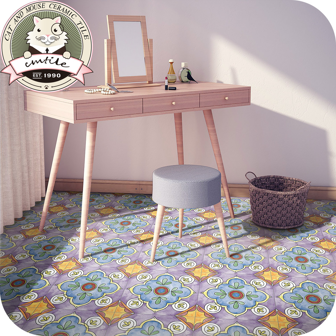 Eurostyle retro hand-painted art flower brick antique brick toilet background wall dining room Kitchen Balcony Tiles 300-Taobao