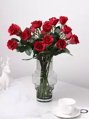 Simulation rose hand moisturizing plastic silk flower home living room decoration fake flower Valentine's Day Rose light luxury decoration