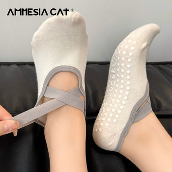 Pilates Socks for Women, Summer Thin Pure Cotton Boat Socks, Silicone Non-Slip, No-Slip Heel, Sports Indoor Yoga Floor Socks