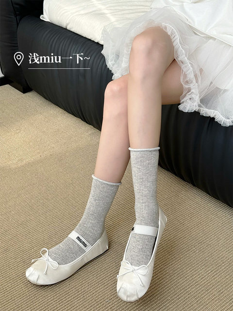 Miu Ballet-Style Cool Mesh Slouch Socks for Women, Pure Cotton Mid-Calf Socks, Thin Spring/Summer Socks ins Long Socks