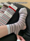 Striped Socks for Women, Spring and Autumn Style, Mid-Calf Socks, Korean Style, Trendy Long Cotton Socks, Seamless Color-Blocking Slouch Socks for Autumn and Winter