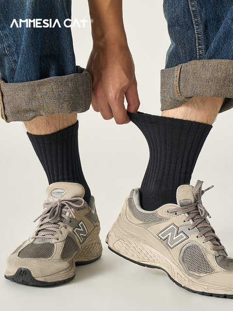 Black Socks for Men, Spring and Autumn, White Mid-Calf Socks, Pure Cotton, Seamless, Odor-Resistant, Anti-Foot Odor, Summer Thin Sports Long Socks