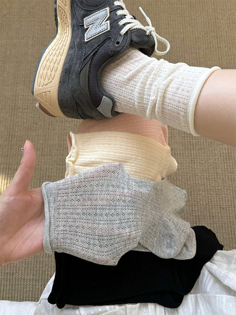 Miu Ballet-Style Cool Mesh Slouch Socks for Women, Pure Cotton Mid-Calf Socks, Thin Spring/Summer Socks ins Long Socks