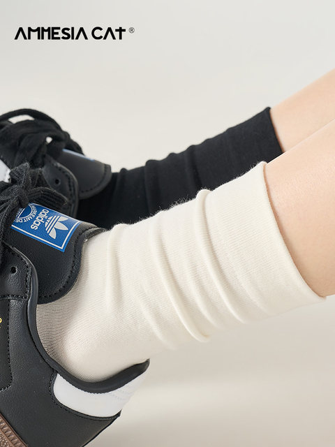 White Slouch Socks for Women, Summer Thin Mid-Calf Socks, Pure Cotton Seamless Maternity Socks, Spring and Autumn Long Socks to Pair with German Training Shoes