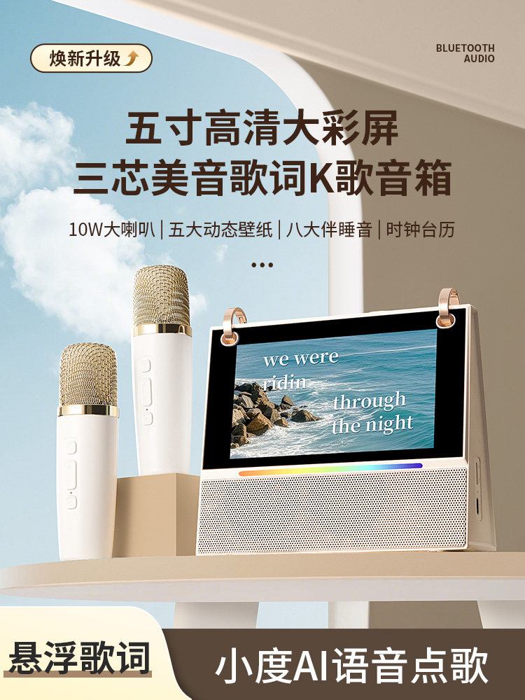 Home Microphone Karaoke Speaker with Lyrics Display, All-In-One Machine with Small Speaker for Family Singing and Karaoke