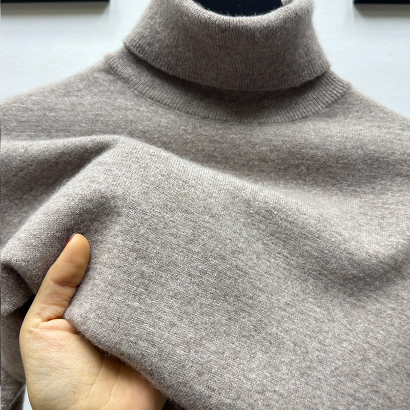 [100% Pure Cashmere] Skin-Friendly and Soft, Convertible Turtleneck Solid Color Cashmere Sweater for Men, Warm Base Layer