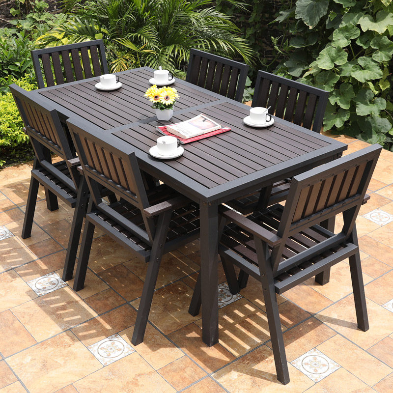 Outdoor table and chairs plastic wood Courtyard Embalming Wood Combined Outdoor Leisure Garden Open-air Balcony Tea Extra-swing Table Chairs