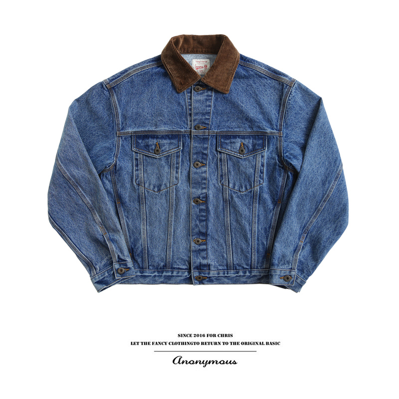 Corduroy Contrast Collar Short Heavy Denim Jacket Vintage Type3 Jacket for Men Corduroy Contrast Collar Short Heavy Denim Jacket Vintage Type3 Jacket for Men