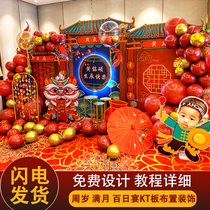 Baby Boy and Women Birthday Decoration Scenes with Full Moon Feast Week Guoquo Girls Balloon Party Background Kt Board