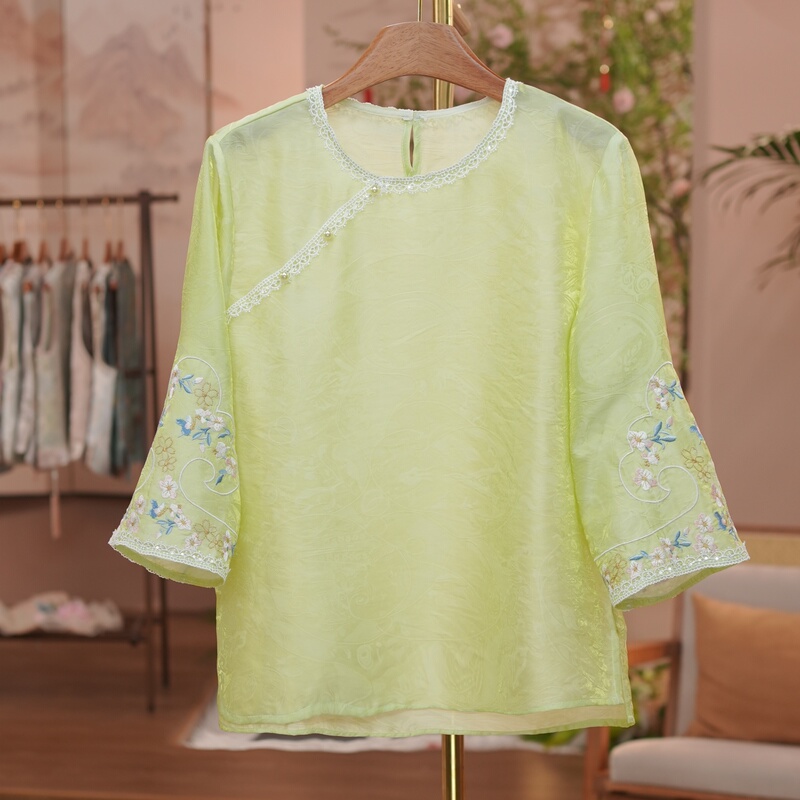 Flower Shadows - Short Sleeve 2026 New Embroidered Breathable Slimming Casual Elegant Chinese Style Short Sleeve