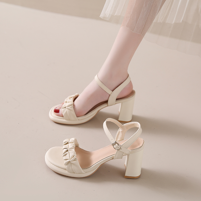 Sandals for Women 2026 Summer New Style Thick Heel High Heels Women's High-End One-Line Buckle Versatile Summer Shoes