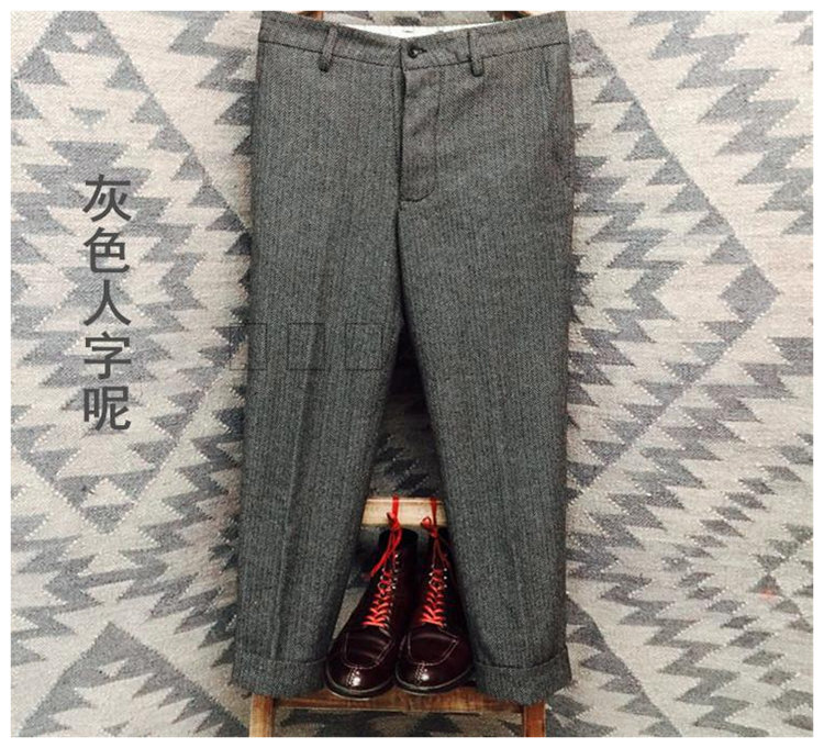 Nick wooster Châu Âu và Hoa Kỳ retro giản dị xương cá bằng len thẳng quần thủy triều nam 80% len quần áo nam đẹp