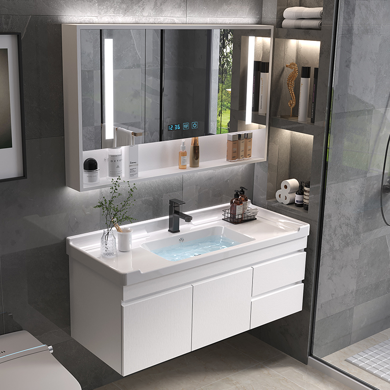 Smart bathroom cabinet combination Nordic ceramic basin wash face wash basin pool bathroom light luxury wash table mirror powder room