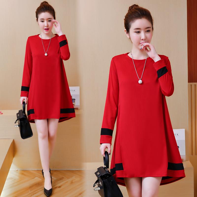Mother's Clothing 2025 Spring and Autumn New Plus-Size Mid-Length Long-Sleeve Dress for Women Korean Style Large Size Tops Clearance
