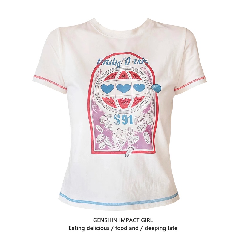 Korean Style ins Relaxed Fit Short Shoulder-Length Printed Short-Sleeve T-Shirt for Women, Summer Slim Fit Crop Top, Versatile Trendy Top Korean Style ins Relaxed Fit Short Shoulder-Length Printed Short-Sleeve T-Shirt for Women, Summer Slim Fit Crop Top, Versatile Trendy Top