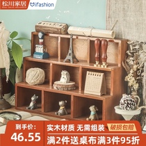 Multi-grid partition storage box wall-mounted Boku frame play ornaments display rack multi-layer wooden retro zakka cabinet