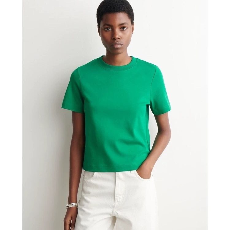 Cs Women's Clothing 2026 Spring/Summer New Standard Edition Pure Cotton Round Neck Short Sleeve T-Shirt Green 1325526010