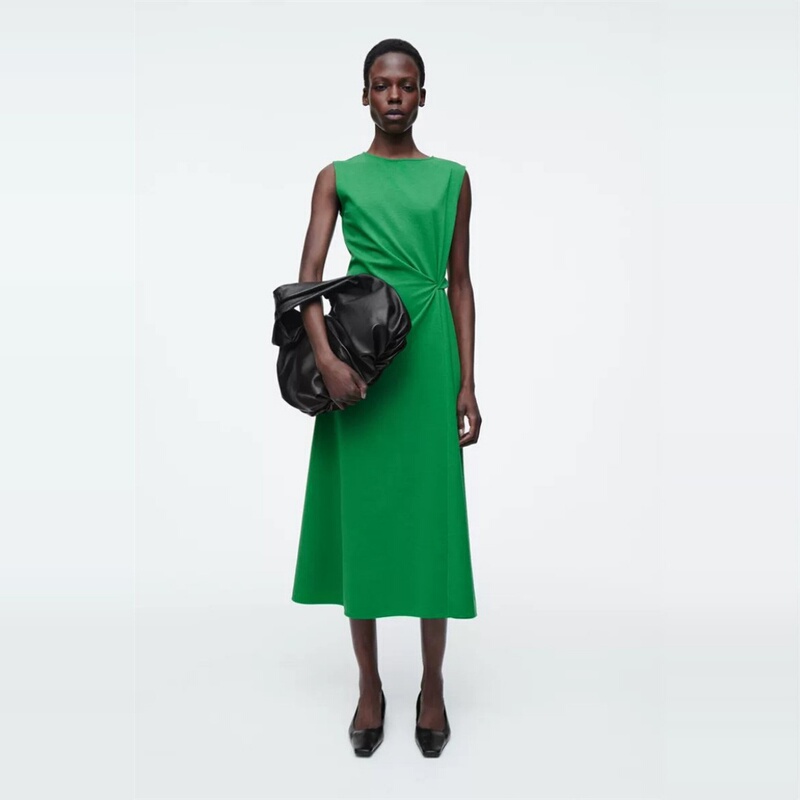 Cs E Women's Standard Fit Wrap Twist Dress Green 2025 Spring/Summer New Arrival 1259472001