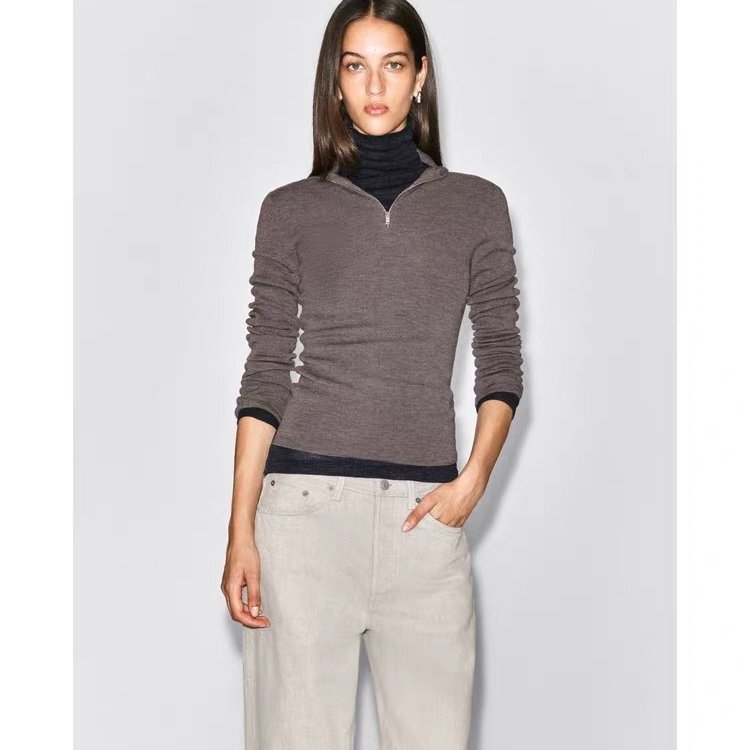 Cs Women's Clothing 2026 Autumn New Slim Fit Merino Wool Zipper Knit Top 1355874001 Cs Women's Clothing 2026 Autumn New Slim Fit Merino Wool Zipper Knit Top 1355874001