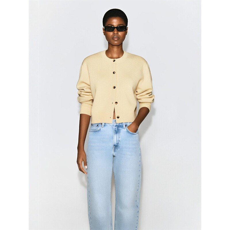 Cs Women's Clothing Standard Fit Merino Wool Crew Neck Cardigan Yellow 2026 Autumn New Arrival 1331604007